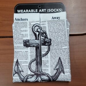 Wearable Art Anchor Print Socks - White & Black